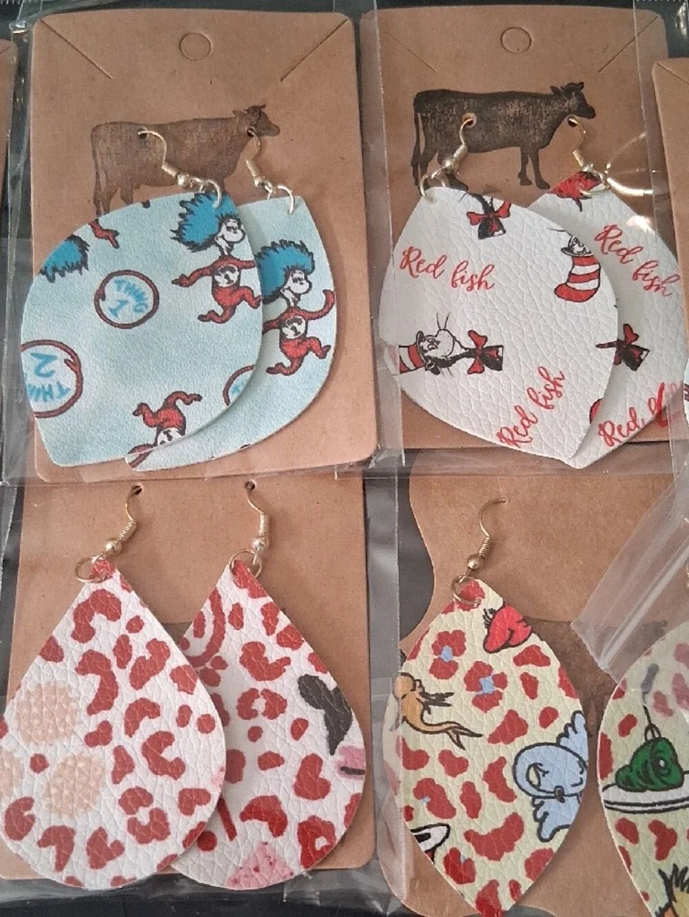 Hand Crafted Pink & Red Patterned Teardrop Earrings for Kids